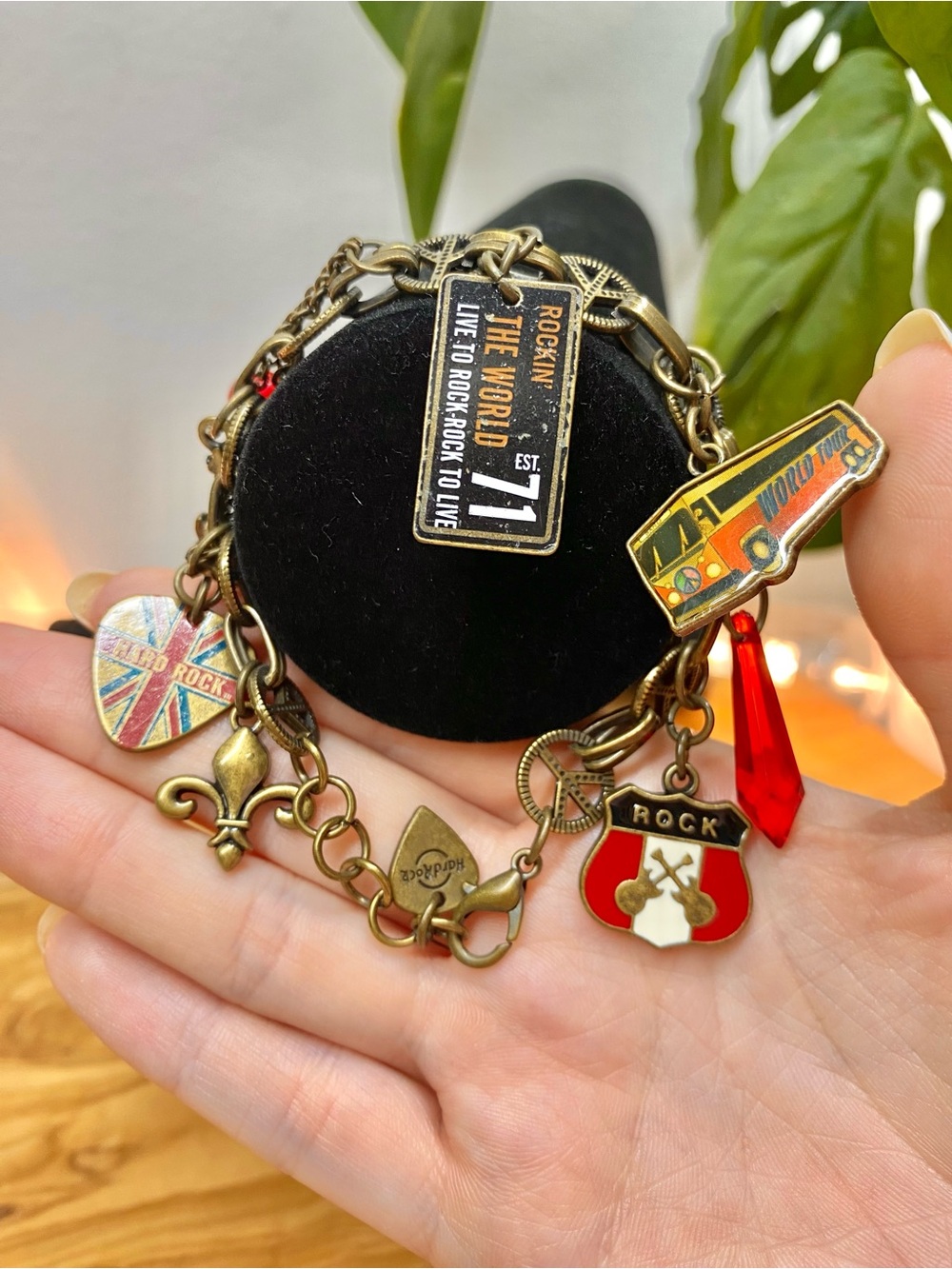 Vintage Red and Gold Rock Charm Bracelet Hard Rock Cafe